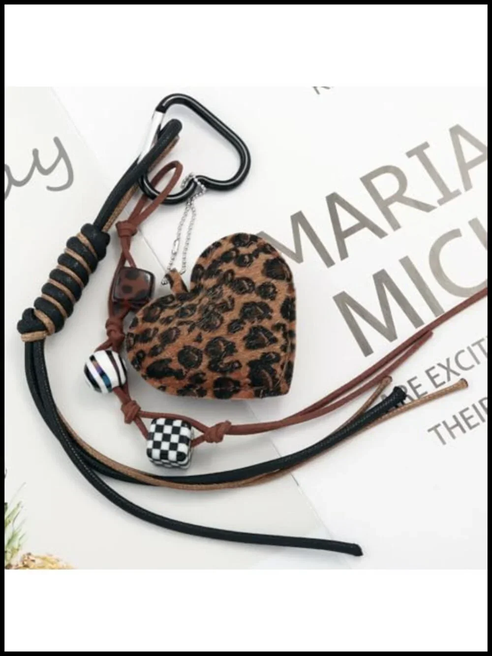 Leather Leopard Heart Purse Charm, Rope Keychain, Handbag Decoration